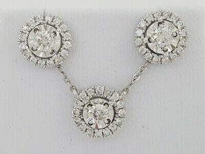 Halo Round Diamond Stud Earrings & Necklace Pendant Set 1.15 ct 14K White Gold