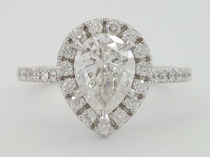 Pear Cut Diamond Halo Engagement Ring 1.35 ct 14k White Gold GIA Rtl 13k F/VS1