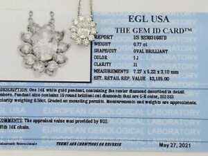 Oval Cut Diamond Halo Pendant Necklace 18" EGL 1.35 ct 14K White Gold Rtl 3,185