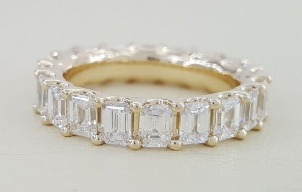 Emerald Cut Diamond Full Circle Eternity Wedding Ring Band 4 ct 14K Gold 4.6 mm