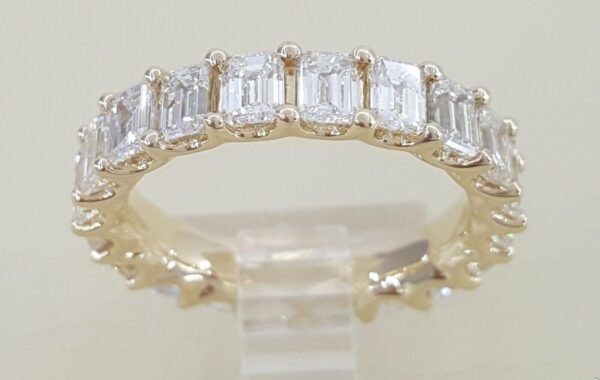 Emerald Cut Diamond Full Circle Eternity Wedding Ring Band 4 ct 14K Gold 4.6 mm