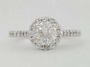 Round Cut Diamond Halo Engagement Ring 1.07 ct 14K White Gold GIA G / VS2 6,000