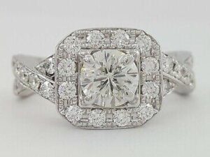 1.21 ct The Leo 14K White Gold Round Cut Diamond Halo Crossover Engagement Ring