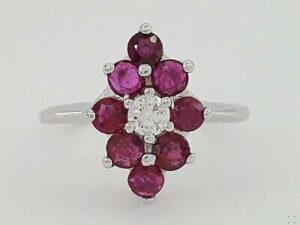 TruBrite 1.16 ct 14K White Gold Red Ruby & Diamond Cocktail / Right Hand Ring