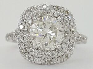 Round Cut Diamond Double Halo Engagement Ring 1.76 ct 14K White Gold Rtl 13,000