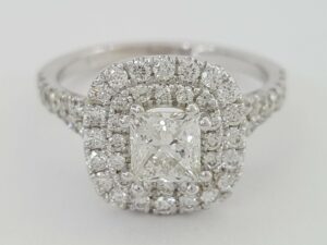 1.39 ct 14K Gold LEO Princess Cut Diamond Double Halo Engagement Ring H/VS1 8K