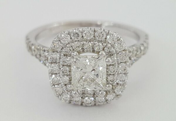 1.39 ct 14K Gold LEO Princess Cut Diamond Double Halo Engagement Ring H/VS1 8K