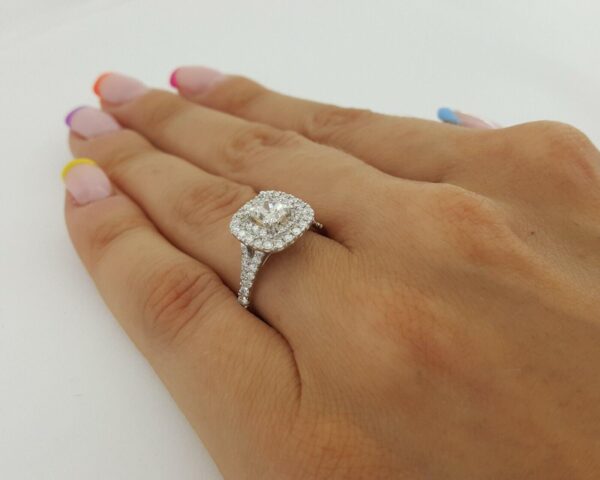 1.39 ct 14K Gold LEO Princess Cut Diamond Double Halo Engagement Ring H/VS1 8K