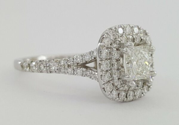 1.39 ct 14K Gold LEO Princess Cut Diamond Double Halo Engagement Ring H/VS1 8K