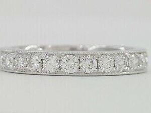 0.80 ct 18k White Gold Haft Round Cut Diamond Bead Set Wedding Band Rtl 2,000