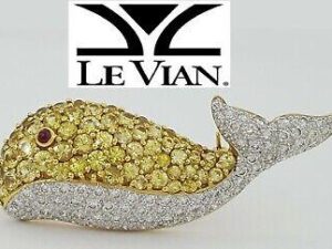 LeVian Yellow Sapphire & Diamond Whale Pin Brooch 4.78 ct 18K Yellow Gold