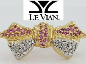 LeVian Le Vian 14K Yellow Gold 0.85 ct Pink Sapphire & Diamond Bow Pin Brooch