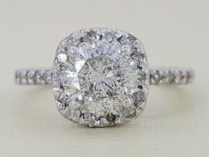 Salt & Pepper Round Diamond Halo Engagement Ring 1.47 ct 14k White Gold