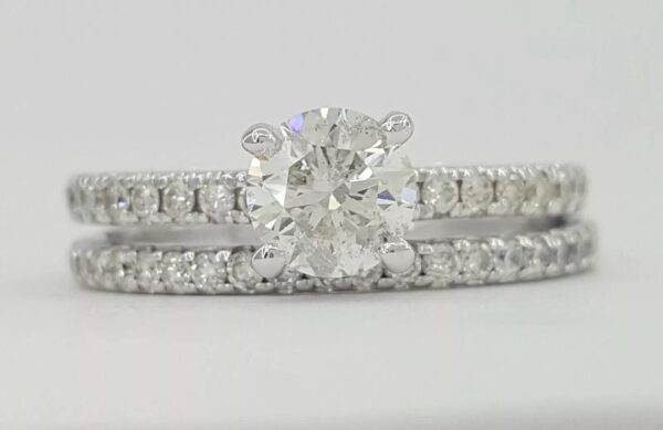 Round Cut Diamond Engagement Ring Set 0.97 ct 14K White Gold H/VS1 GIA