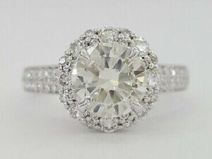 Round Cut Diamond Halo Engagement Ring EGL USA 2.01 ct 14K White Gold Rtl 17k