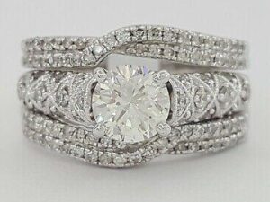 1.43 ct 14K Round Brilliant Cut Diamond Engagement Three Ring Set GIA Rtl 5,915