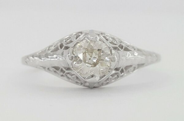 0.45 ct Art Deco Vintage 18k Gold Old European Solitaire Diamond Engagement Ring