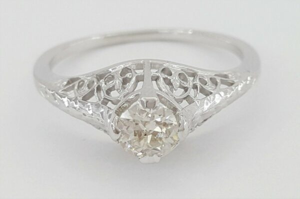 0.45 ct Art Deco Vintage 18k Gold Old European Solitaire Diamond Engagement Ring