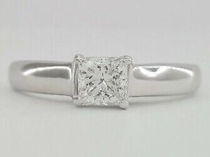 Princess Ideal Cut Diamond Solitaire Engagement Ring 0.52 ct 14K White Gold