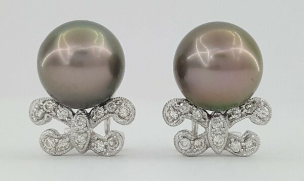 South Sea Pearls & 0.24 ct Diamond Earrings 7.3grams 18k White Gold 10mm