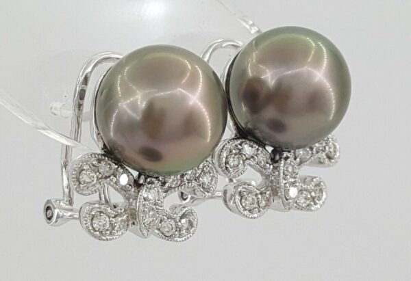 South Sea Pearls & 0.24 ct Diamond Earrings 7.3grams 18k White Gold 10mm