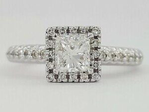 Princess Cut Diamond Halo Engagement Ring 0.95 ct 14K White Gold GIA F/SI2 Rtl5K