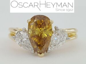 Oscar Heyman Platinum 18K Fancy Yellow Pear 3-Stone Engagement Ring 1.8 ct GIA