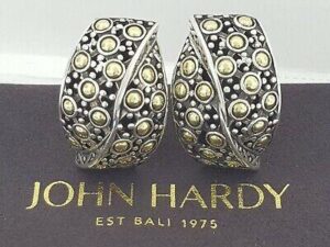 John Hardy Jaisalmer Dot Sterling Silver & 18K Yellow Gold Omega Earrings