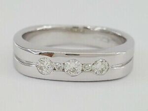 Round Cut Diamond Men's Wedding Ring Band 0.38 ct 14K White Gold 9.6 Grams Sz 11