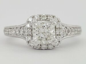 Scott Kay Princess Cut Diamond Halo Engagement Ring 1.60 ct 14K White Gold GIA