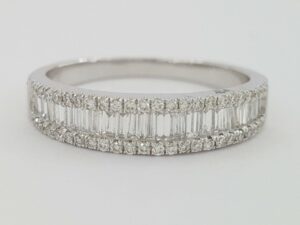 0.70 ct 14K White Gold Round & Baguette Cut Diamond Anniversary Band Ring 4.4 mm