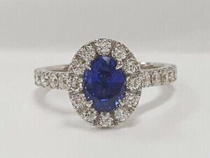 Oval Vivid Blue Sapphire Diamond Halo Engagement Ring 2.29 ct 14k GIA Rtl 3,999