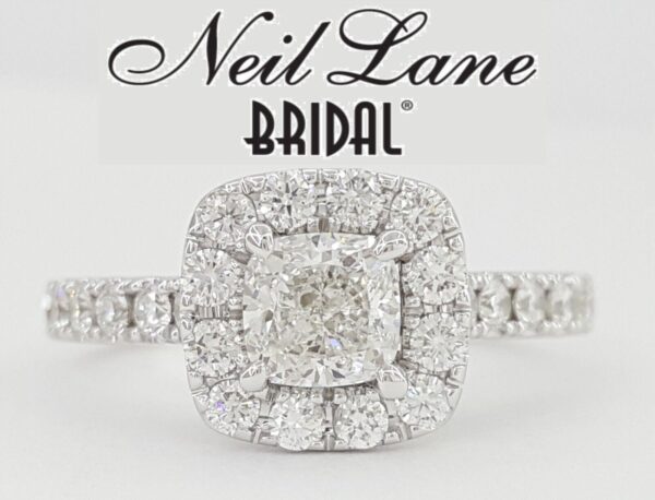 Neil Lane Cushion Diamond Halo Engagement Ring 14k White Gold 1.38 ct Rtl 5.8K