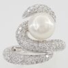 Akoya Pearl & Diamond Snake Swirl Statement Ring 9mm 1.5 ct 18K White Gold 6K