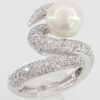 Akoya Pearl & Diamond Snake Swirl Statement Ring 9mm 1.5 ct 18K White Gold 6K