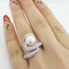 Akoya Pearl & Diamond Snake Swirl Statement Ring 9mm 1.5 ct 18K White Gold 6K
