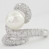 Akoya Pearl & Diamond Snake Swirl Statement Ring 9mm 1.5 ct 18K White Gold 6K