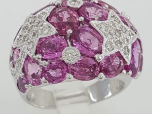 Oval Pink Sapphire Diamond Statement Ring 12.14 ct 18K White Gold Retail 7,500