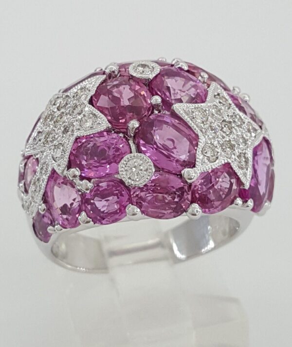 Oval Pink Sapphire Diamond Statement Ring 12.14 ct 18K White Gold Retail 7,500