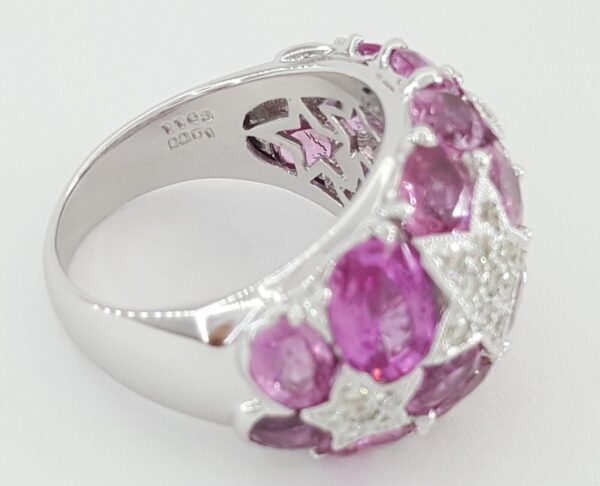 Oval Pink Sapphire Diamond Statement Ring 12.14 ct 18K White Gold Retail 7,500