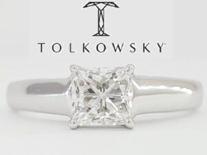 Tolkowsky Princess Ideal Cut Diamond Solitaire Engagement Ring 0.96ct 14k W Gold