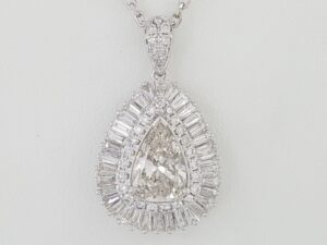 Vintage Pear Baguette & Round Diamond Ballerina Necklace 18K White Gold 6 ct