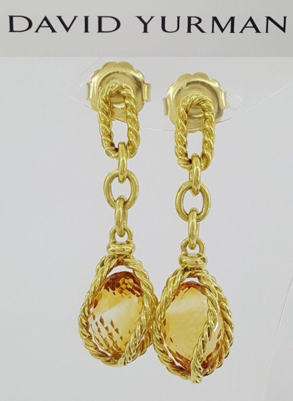 David Yurman Lantana Citrine Drop Earrings 18k Yellow Gold 12.9 Grams