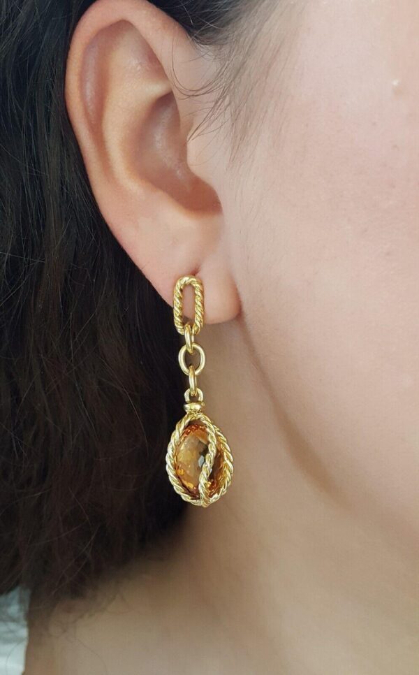 David Yurman Lantana Citrine Drop Earrings 18k Yellow Gold 12.9 Grams