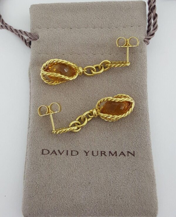 David Yurman Lantana Citrine Drop Earrings 18k Yellow Gold 12.9 Grams