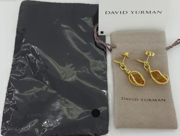 David Yurman Lantana Citrine Drop Earrings 18k Yellow Gold 12.9 Grams