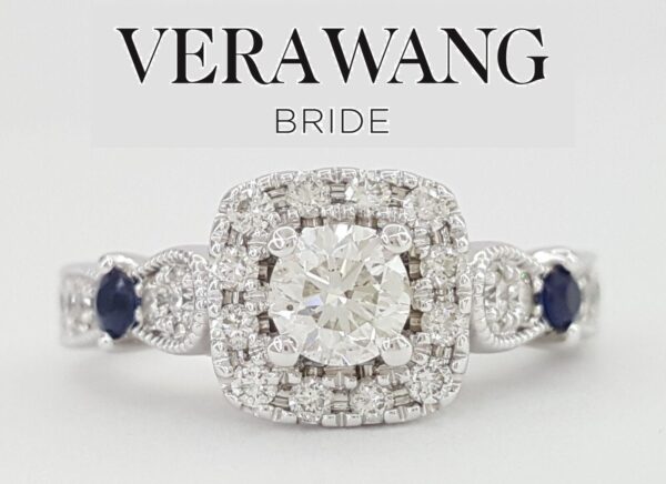 Vera Wang Love 14K Gold 0.72 ct Round Diamond Halo Engagement Ring Retail 2,999