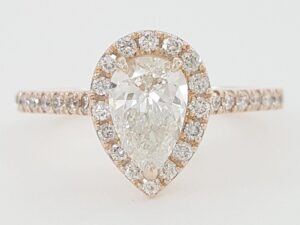 Pear & Round Diamond Halo Engagement Ring 1.08 ct 14k Rose Gold Retail 4,395