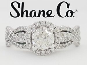 Shane Co Round Brilliant Crossover Halo Engagement Ring 1.03 ct 14K W Gold 4k