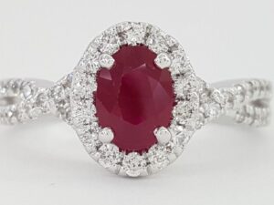 Oval Burma Ruby Diamond Halo Engagement Ring 1.5 ct 14k White Gold Retail 3,500